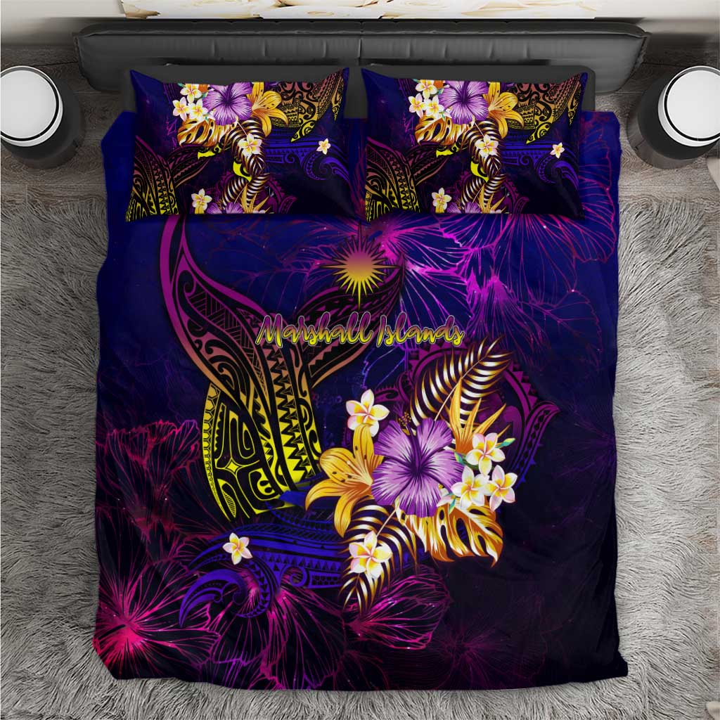 Marshall Islands Bedding Set Whale Hibiscus Polynesian
