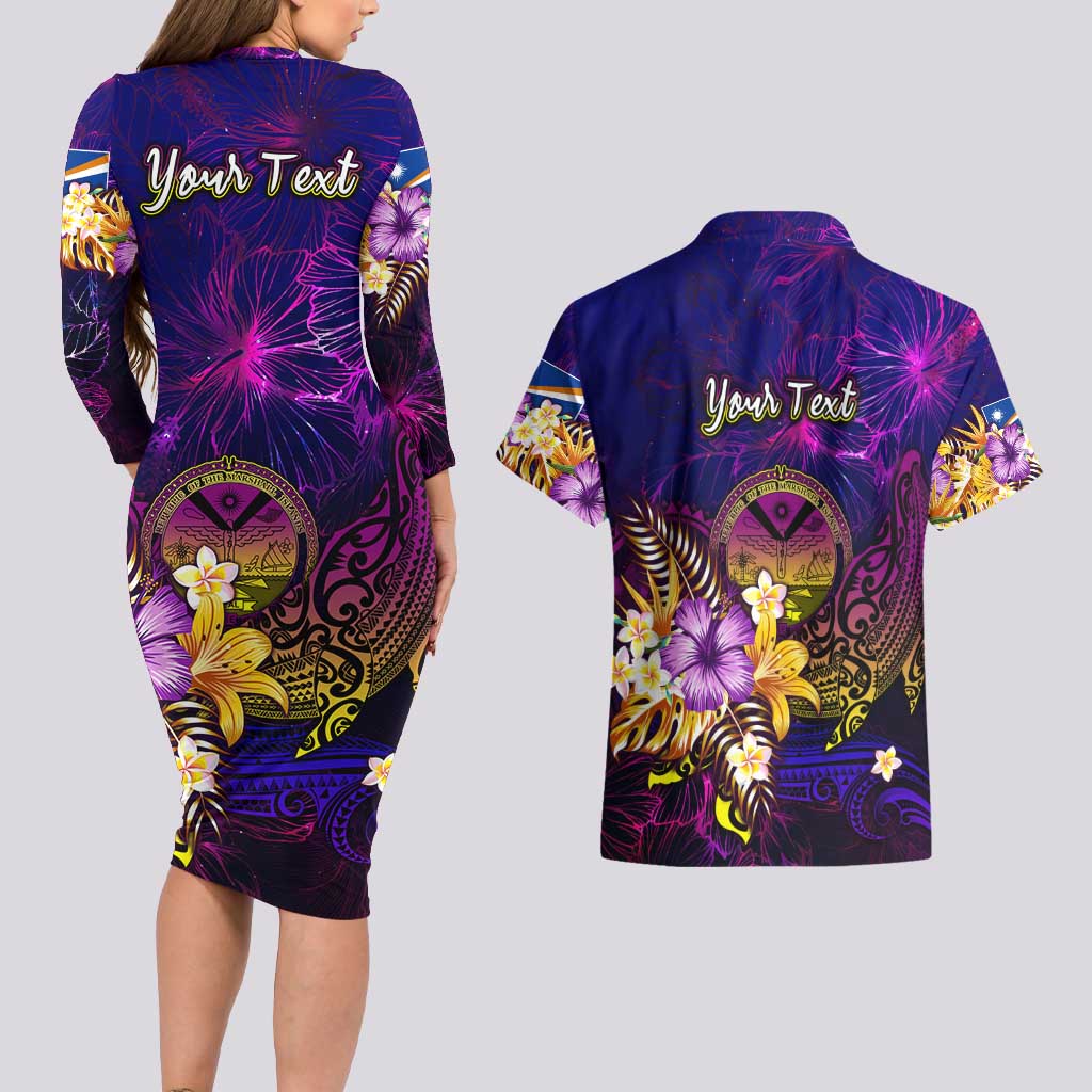 Marshall Islands Couples Matching Long Sleeve Bodycon Dress and Hawaiian Shirt Whale Hibiscus Polynesian DT02 - Polynesian Pride