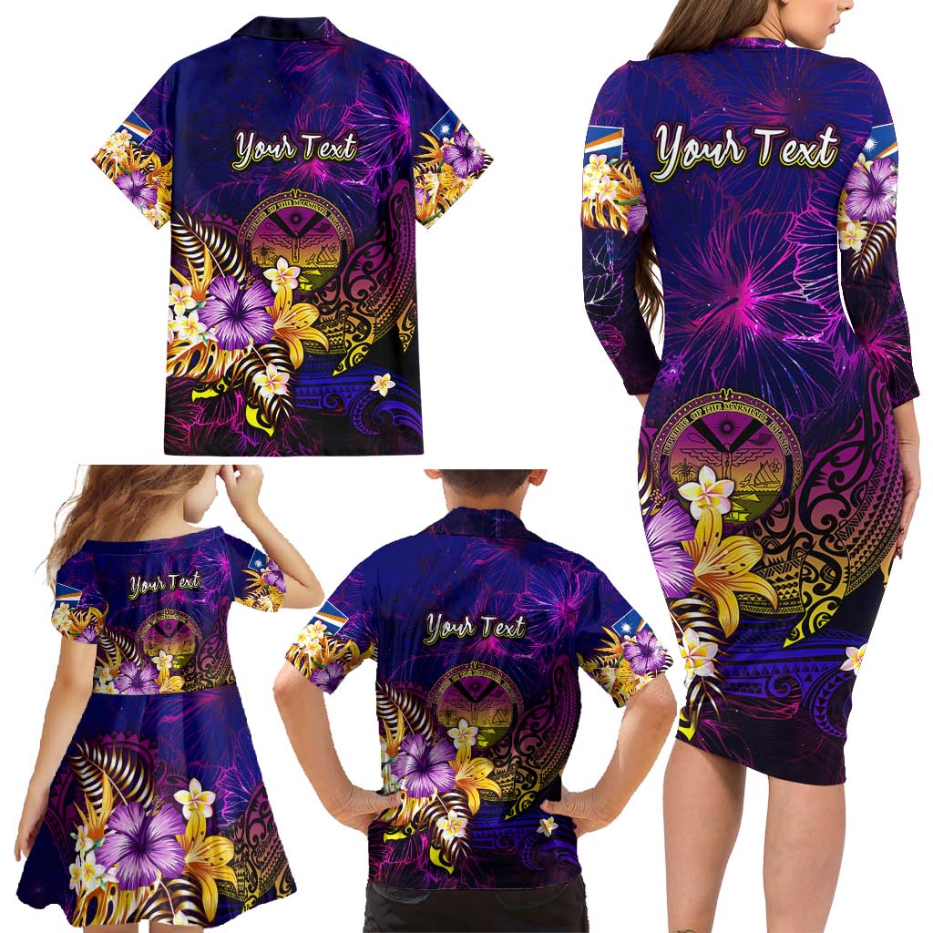 Marshall Islands Family Matching Long Sleeve Bodycon Dress and Hawaiian Shirt Whale Hibiscus Polynesian DT02 - Polynesian Pride