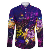 Marshall Islands Family Matching Long Sleeve Bodycon Dress and Hawaiian Shirt Whale Hibiscus Polynesian DT02 Dad's Shirt - Long Sleeve Purple - Polynesian Pride