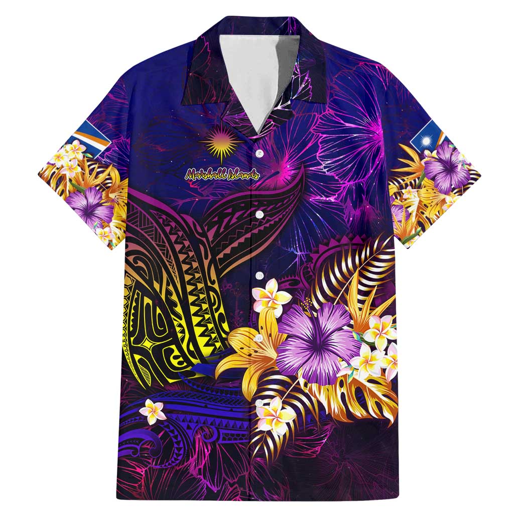 Marshall Islands Family Matching Mermaid Dress and Hawaiian Shirt Whale Hibiscus Polynesian DT02 Dad's Shirt - Short Sleeve Purple - Polynesian Pride