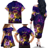 Marshall Islands Family Matching Off The Shoulder Long Sleeve Dress and Hawaiian Shirt Whale Hibiscus Polynesian DT02 - Polynesian Pride