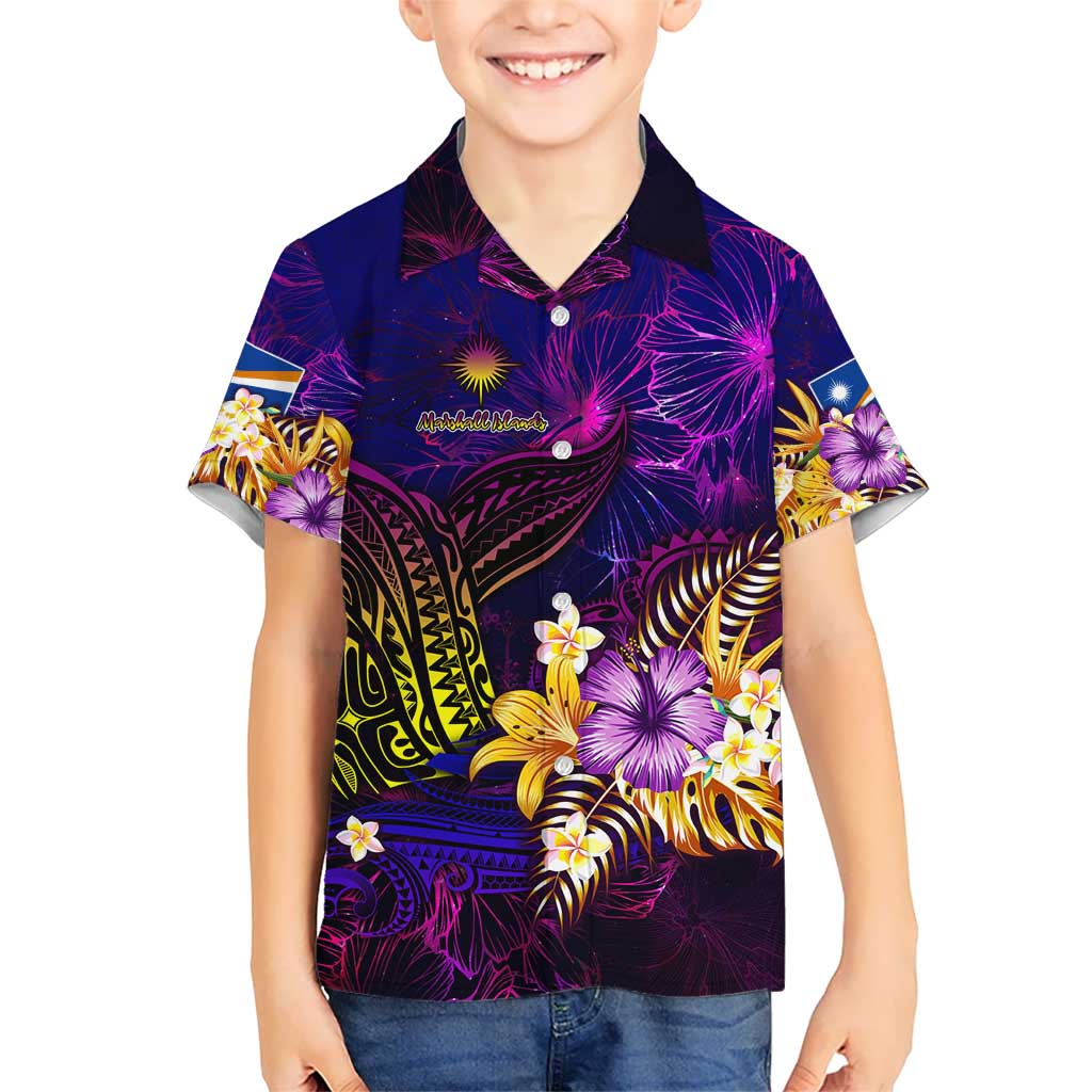 Marshall Islands Kid Hawaiian Shirt Whale Hibiscus Polynesian
