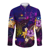 Marshall Islands Long Sleeve Button Shirt Whale Hibiscus Polynesian