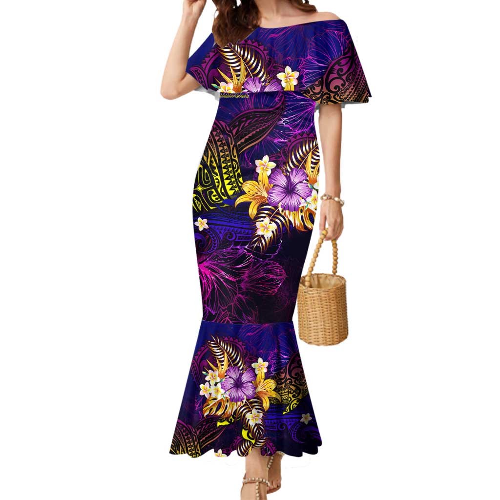 Marshall Islands Mermaid Dress Whale Hibiscus Polynesian DT02 Women Purple - Polynesian Pride