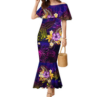 Marshall Islands Mermaid Dress Whale Hibiscus Polynesian DT02 Women Purple - Polynesian Pride