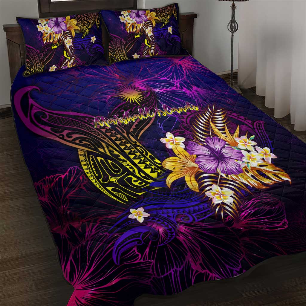 Marshall Islands Quilt Bed Set Whale Hibiscus Polynesian