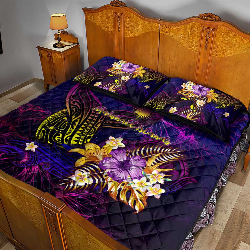 Marshall Islands Quilt Bed Set Whale Hibiscus Polynesian