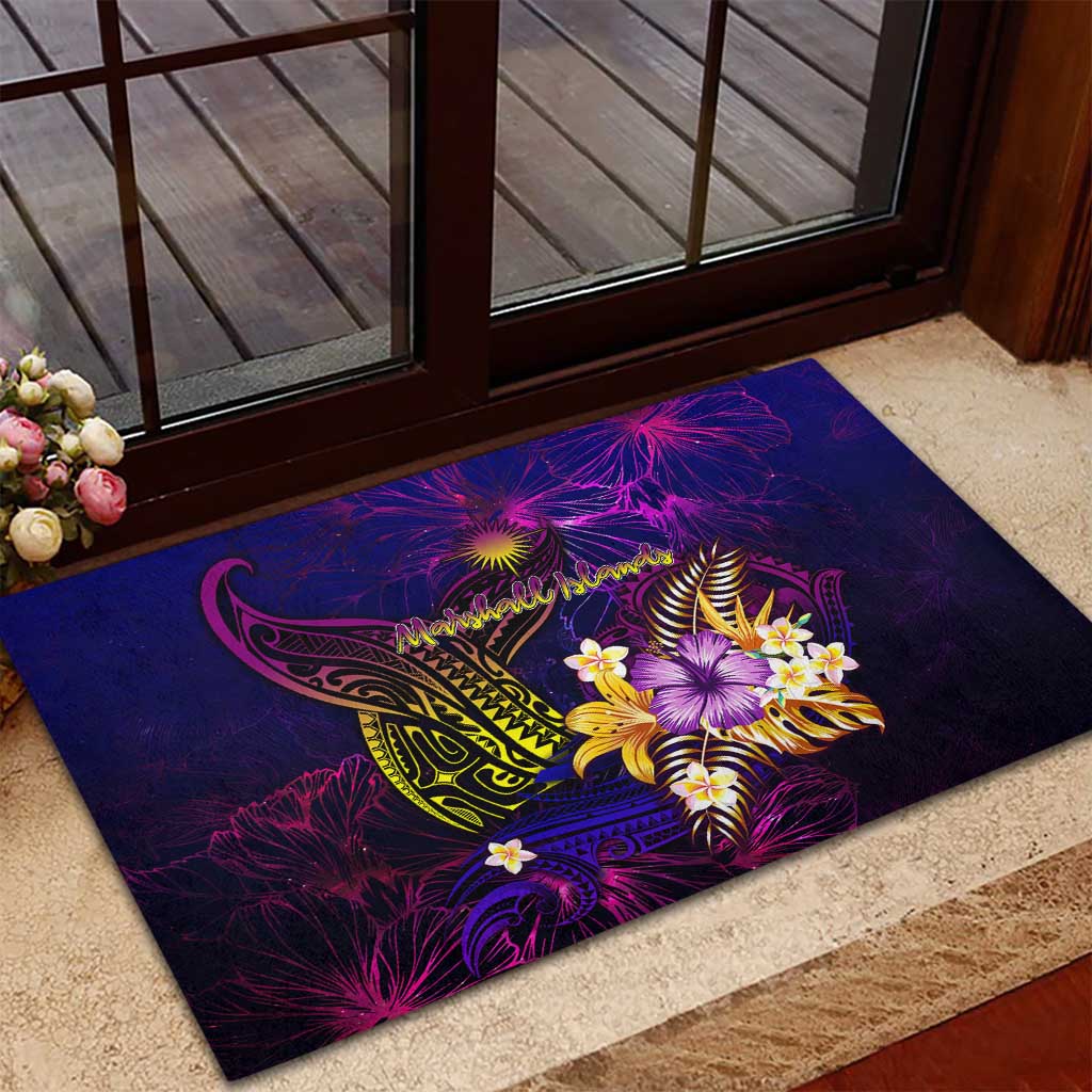 Marshall Islands Rubber Doormat Whale Hibiscus Polynesian