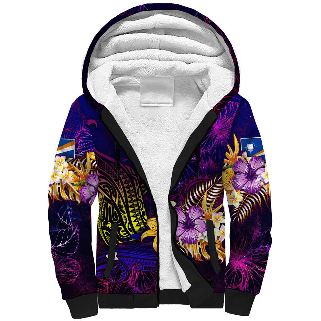 Marshall Islands Sherpa Hoodie Whale Hibiscus Polynesian