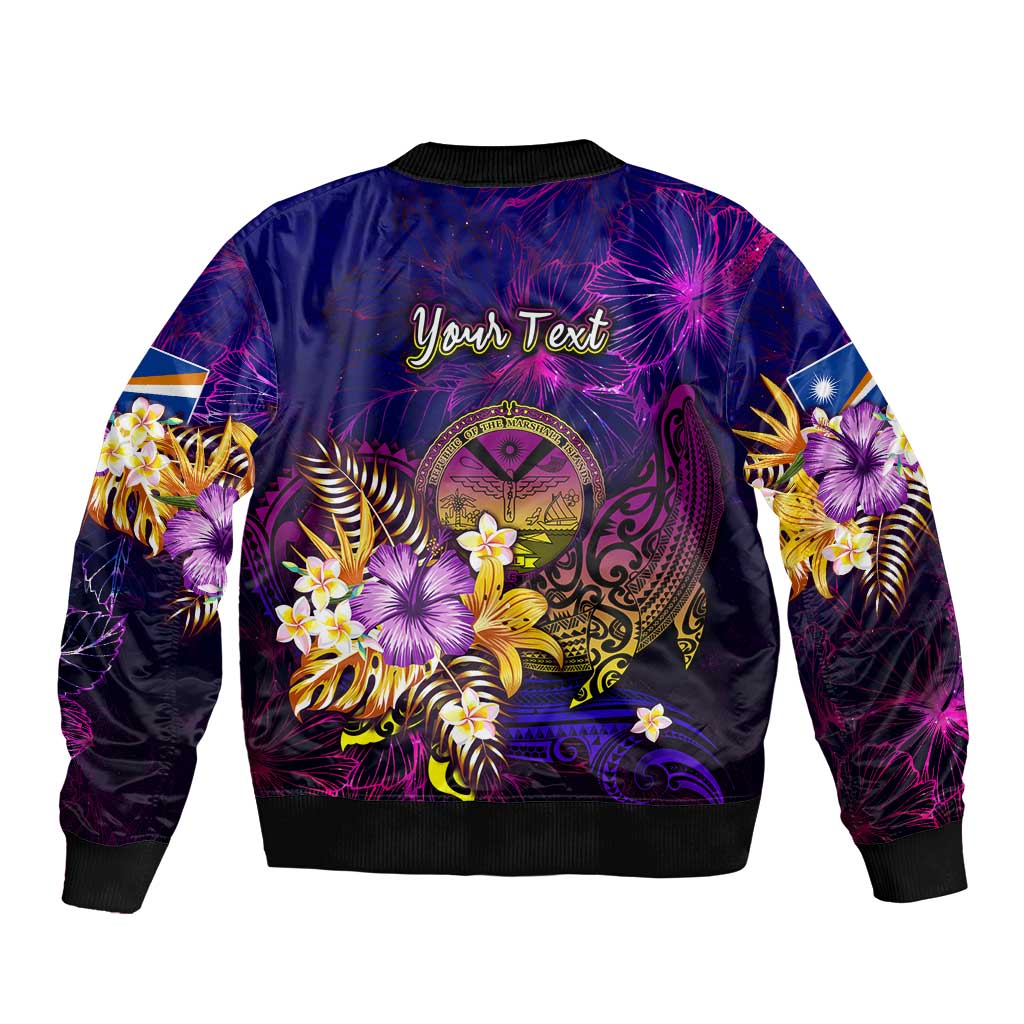 Marshall Islands Sleeve Zip Bomber Jacket Whale Hibiscus Polynesian