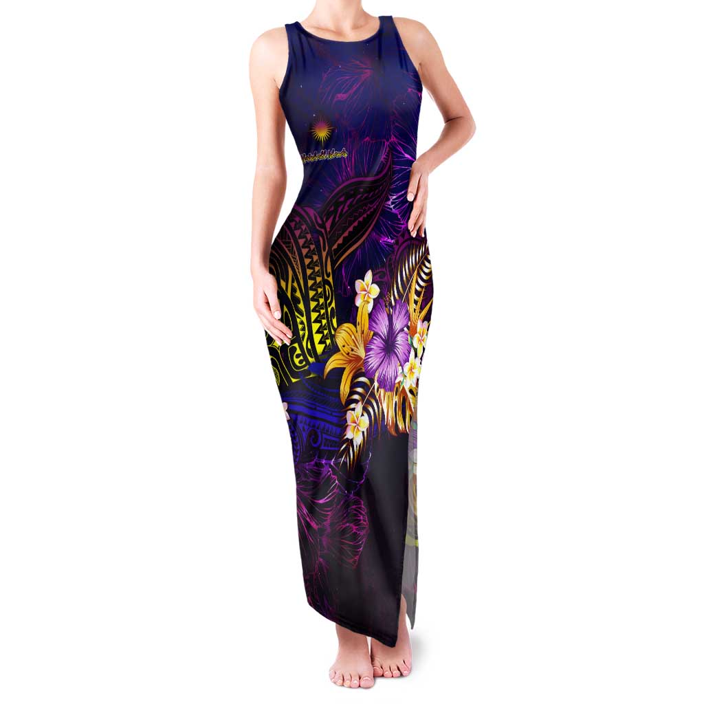 Marshall Islands Tank Maxi Dress Whale Hibiscus Polynesian