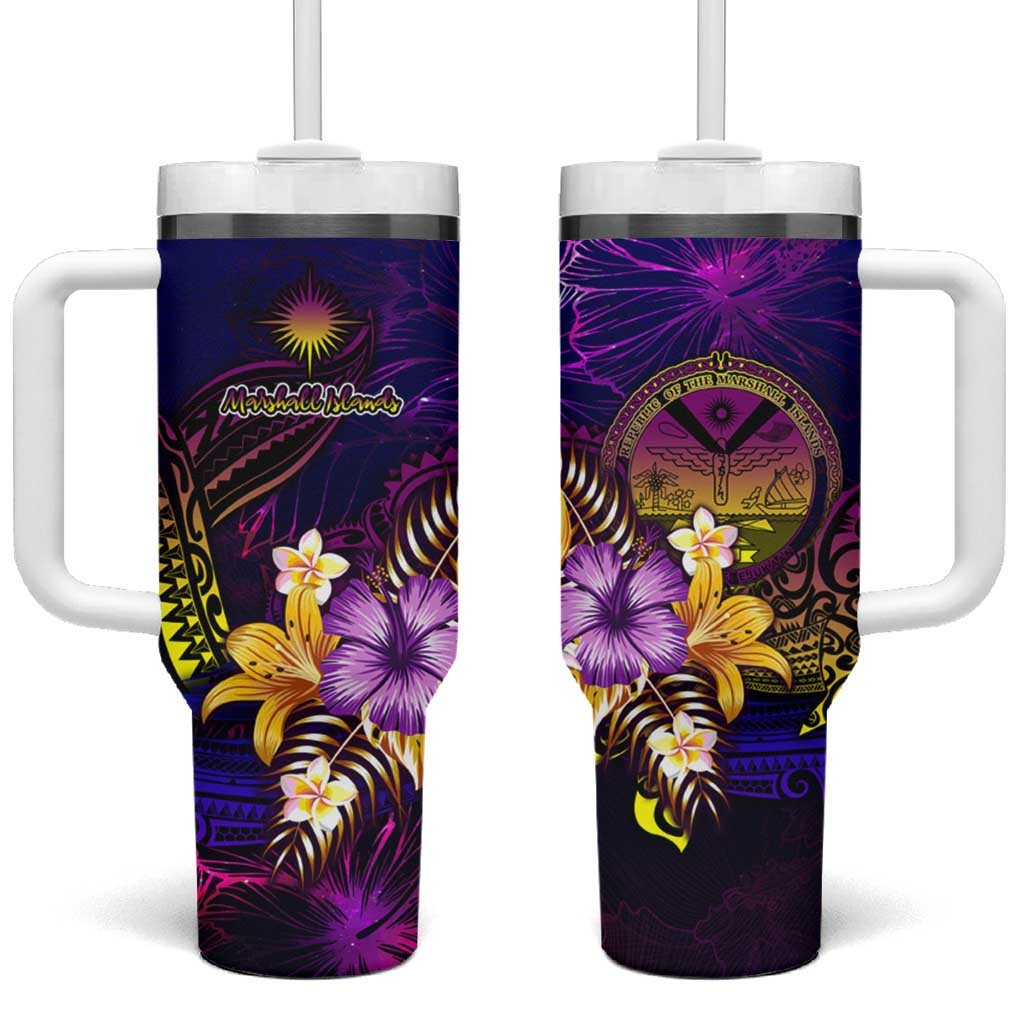 Marshall Islands Tumbler With Handle Whale Hibiscus Polynesian
