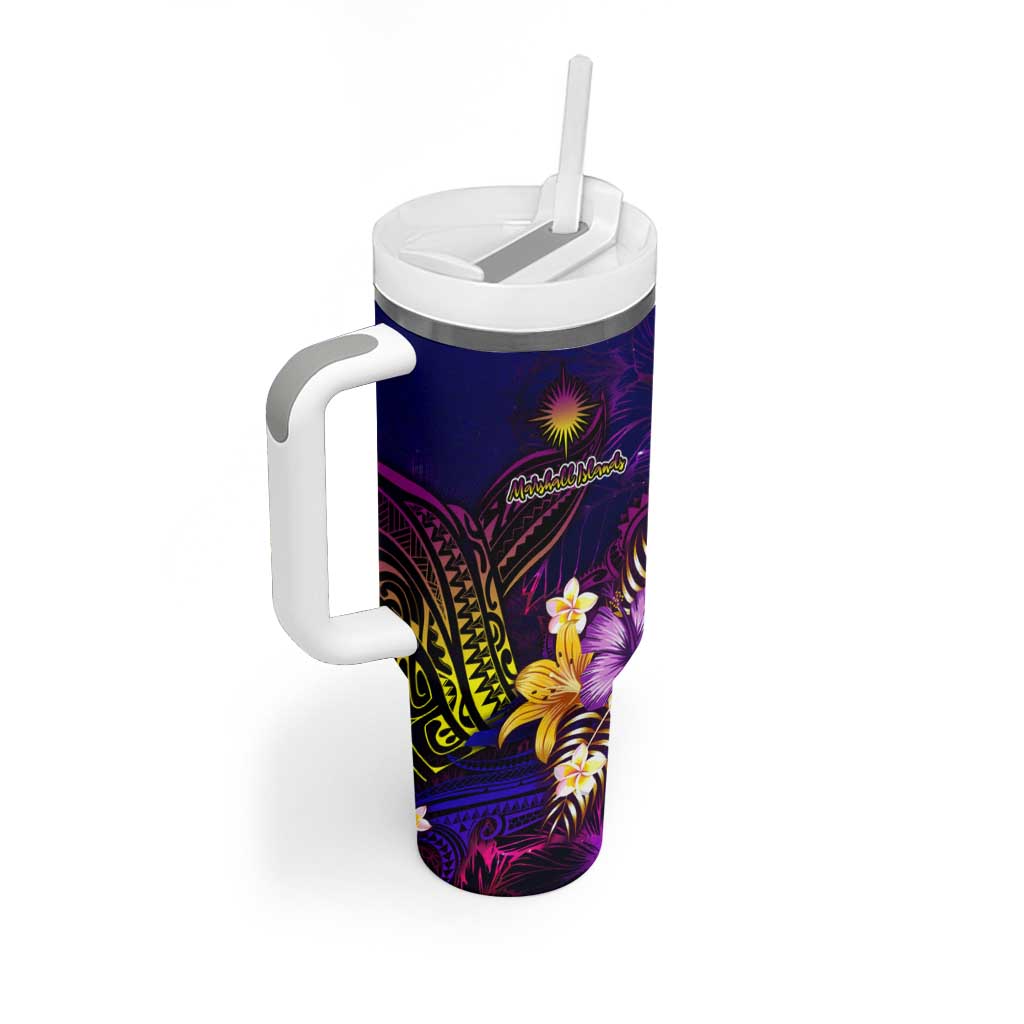Marshall Islands Tumbler With Handle Whale Hibiscus Polynesian