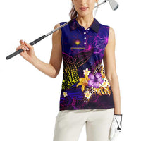 Marshall Islands Women Sleeveless Polo Shirt Whale Hibiscus Polynesian