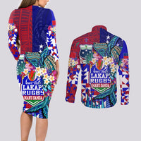 Manu Samoa Rugby 2023 Couples Matching Long Sleeve Bodycon Dress and Long Sleeve Button Shirts Humpback Whale Hexagon Tribal Tropical Style DT02 - Polynesian Pride