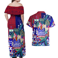 Manu Samoa Rugby 2023 Couples Matching Off Shoulder Maxi Dress and Hawaiian Shirt Humpback Whale Hexagon Tribal Tropical Style DT02 - Polynesian Pride