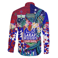 Manu Samoa Rugby 2023 Family Matching Off Shoulder Long Sleeve Dress and Hawaiian Shirt Humpback Whale Hexagon Tribal Tropical Style DT02 - Polynesian Pride