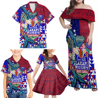 Manu Samoa Rugby 2023 Family Matching Off Shoulder Maxi Dress and Hawaiian Shirt Humpback Whale Hexagon Tribal Tropical Style DT02 - Polynesian Pride