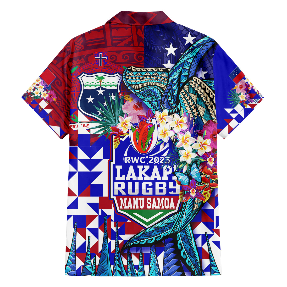 Manu Samoa Rugby 2023 Family Matching Off Shoulder Maxi Dress and Hawaiian Shirt Humpback Whale Hexagon Tribal Tropical Style DT02 - Polynesian Pride