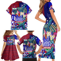 Manu Samoa Rugby 2023 Family Matching Short Sleeve Bodycon Dress and Hawaiian Shirt Humpback Whale Hexagon Tribal Tropical Style DT02 - Polynesian Pride