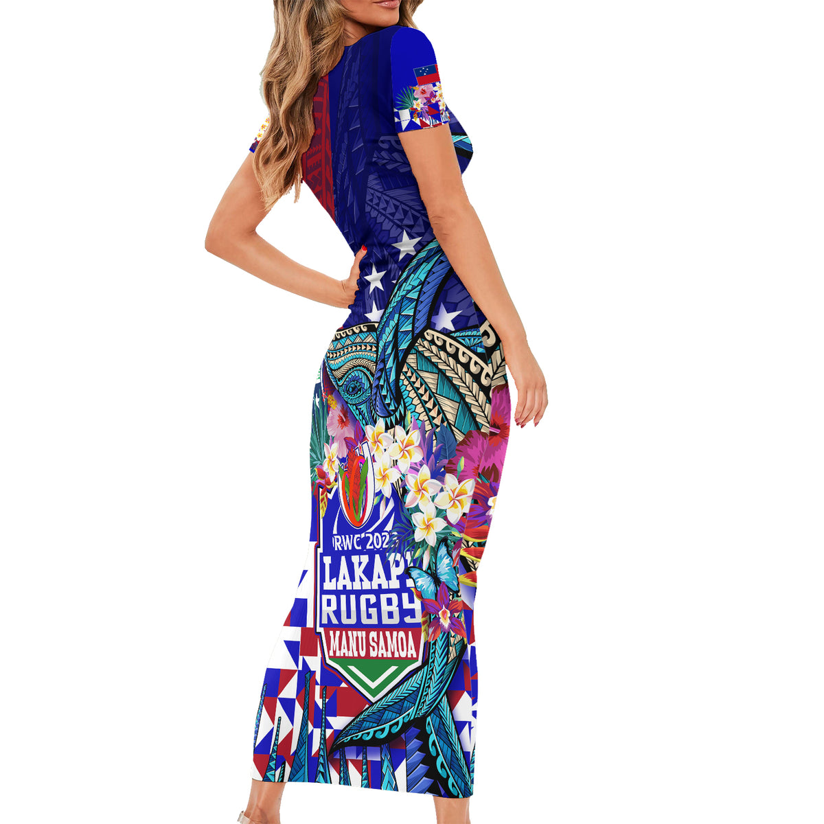 Manu Samoa Rugby 2023 Family Matching Short Sleeve Bodycon Dress and Hawaiian Shirt Humpback Whale Hexagon Tribal Tropical Style DT02 - Polynesian Pride