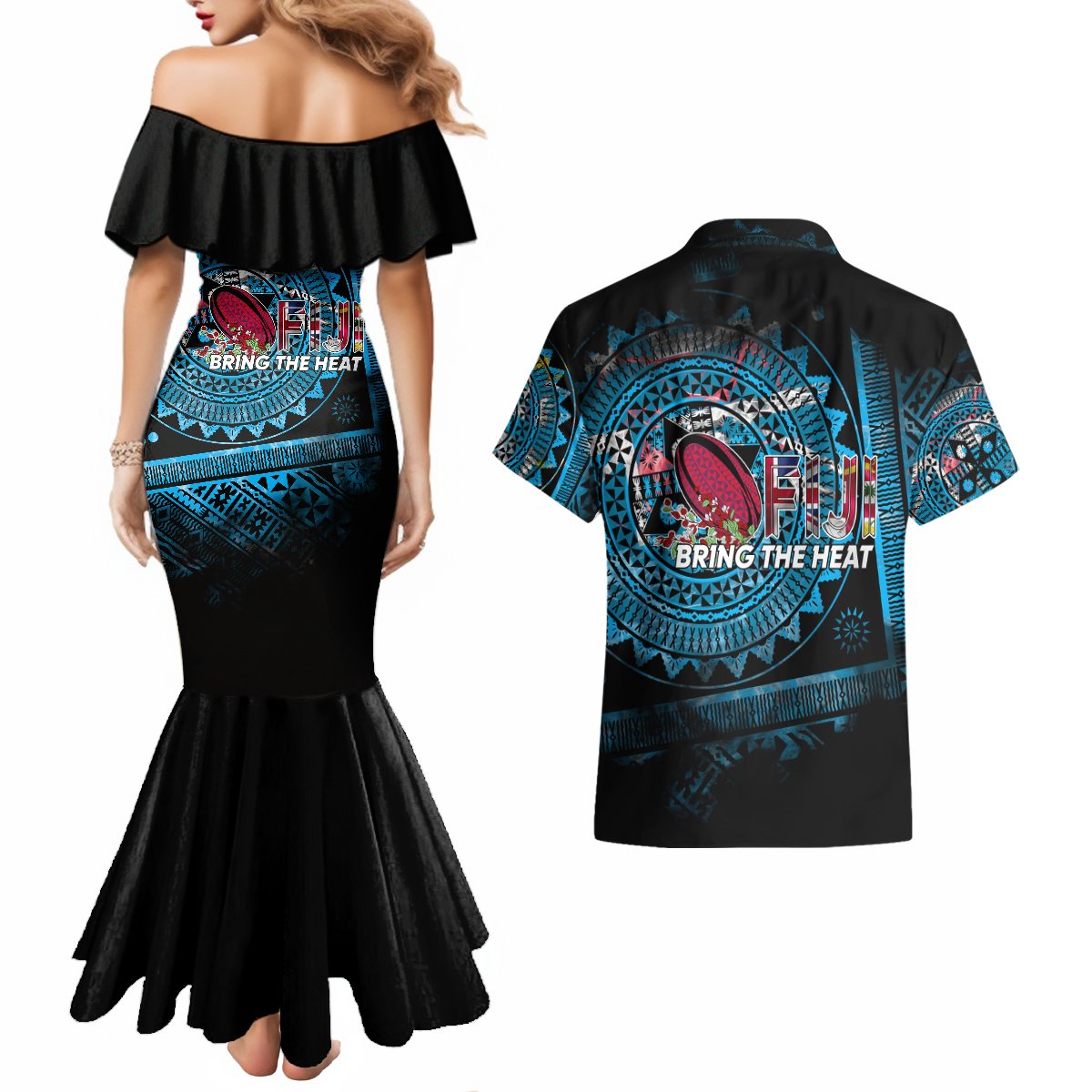 Fiji Rugby Couples Matching Mermaid Dress and Hawaiian Shirt Bring The Heat DT02 - Polynesian Pride