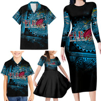 Fiji Rugby Family Matching Long Sleeve Bodycon Dress and Hawaiian Shirt Bring The Heat DT02 - Polynesian Pride