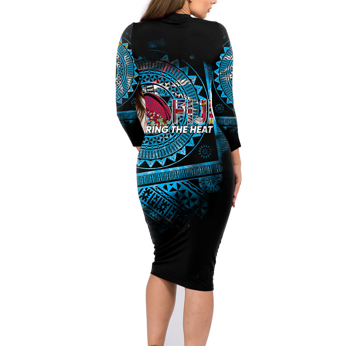 Fiji Rugby Family Matching Long Sleeve Bodycon Dress and Hawaiian Shirt Bring The Heat DT02 - Polynesian Pride