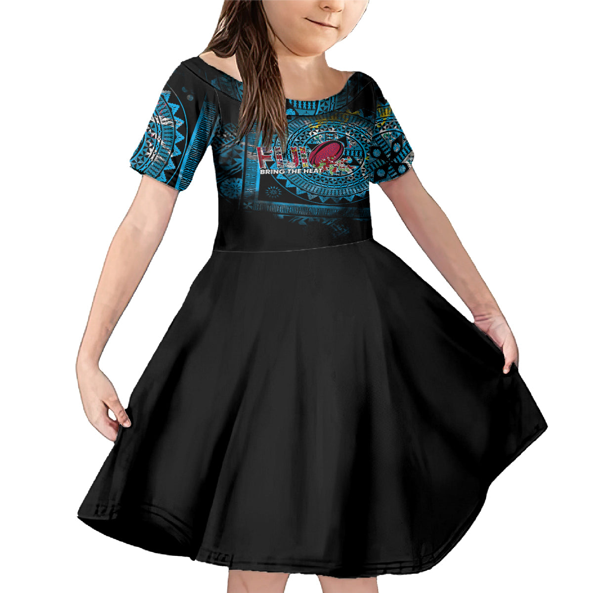 Fiji Rugby Family Matching Mermaid Dress and Hawaiian Shirt Bring The Heat DT02 Daughter's Dress Blue - Polynesian Pride