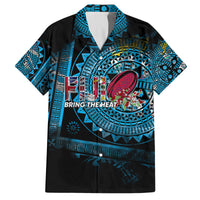 Fiji Rugby Family Matching Off Shoulder Long Sleeve Dress and Hawaiian Shirt Bring The Heat DT02 Dad's Shirt - Short Sleeve Blue - Polynesian Pride