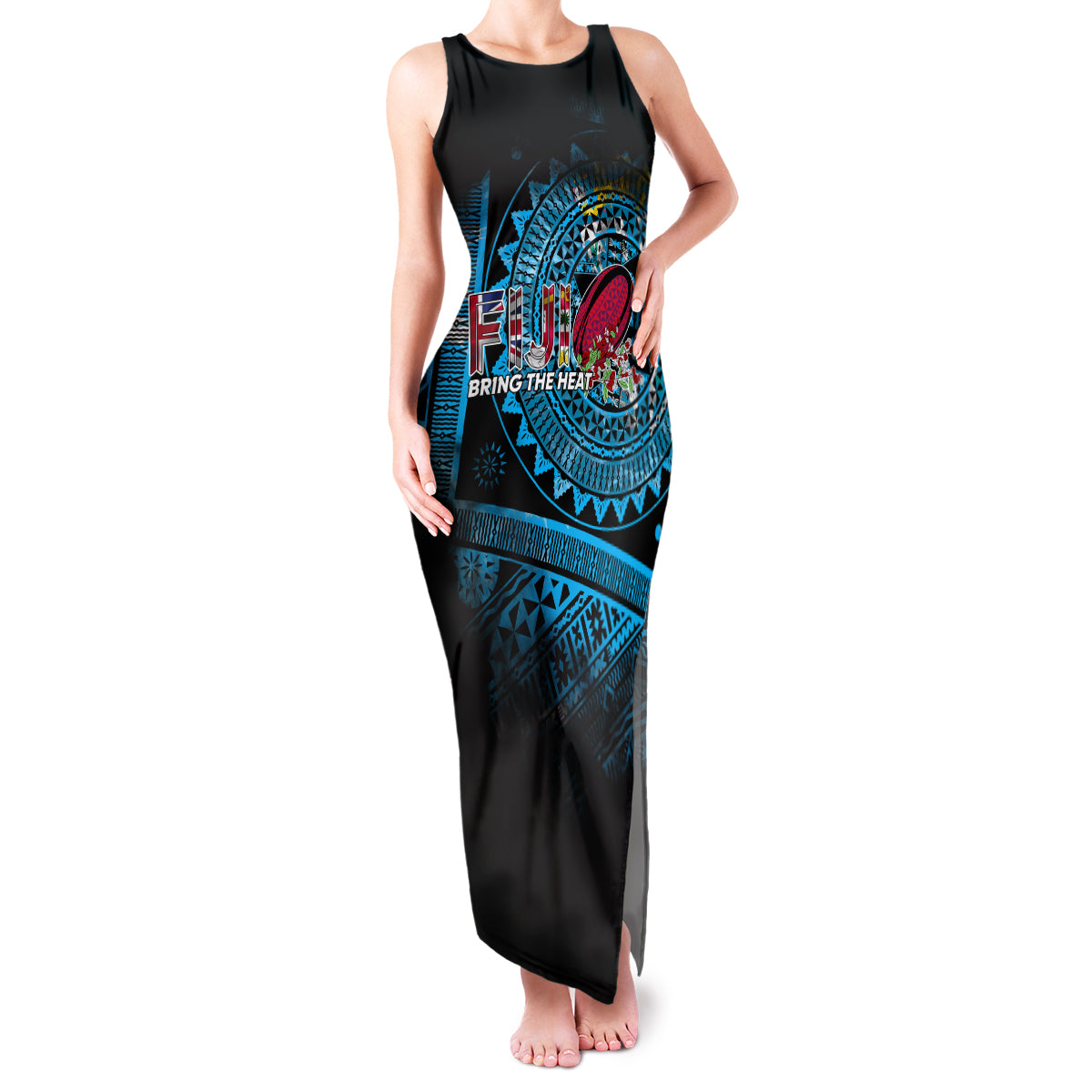 Fiji Rugby Family Matching Tank Maxi Dress and Hawaiian Shirt Bring The Heat DT02 Mom's Dress Blue - Polynesian Pride