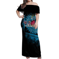 Fiji Rugby Off Shoulder Maxi Dress Bring The Heat DT02 Women Blue - Polynesian Pride
