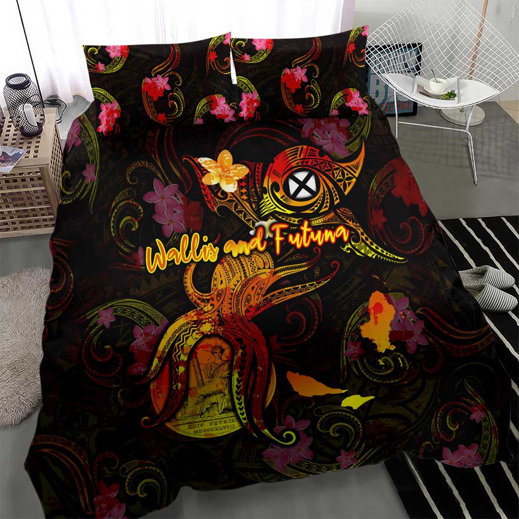 Wallis and Futuna Bedding Set Octopus Plumeria Polynesian Tattoo