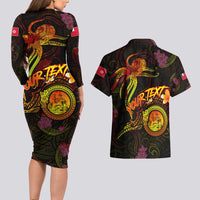Wallis and Futuna Couples Matching Long Sleeve Bodycon Dress and Hawaiian Shirt Octopus Plumeria Polynesian Tattoo DT02 - Polynesian Pride