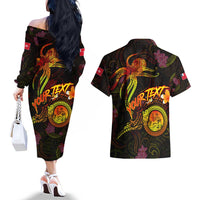 Wallis and Futuna Couples Matching Off The Shoulder Long Sleeve Dress and Hawaiian Shirt Octopus Plumeria Polynesian Tattoo DT02 - Polynesian Pride