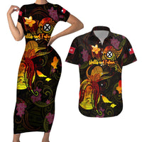 Wallis and Futuna Couples Matching Short Sleeve Bodycon Dress and Hawaiian Shirt Octopus Plumeria Polynesian Tattoo DT02 Black - Polynesian Pride