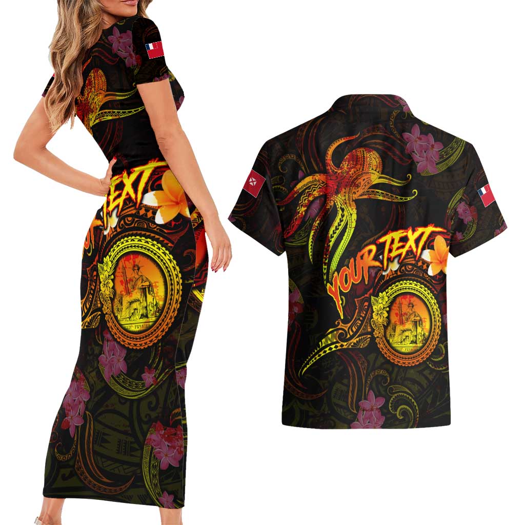 Wallis and Futuna Couples Matching Short Sleeve Bodycon Dress and Hawaiian Shirt Octopus Plumeria Polynesian Tattoo DT02 - Polynesian Pride