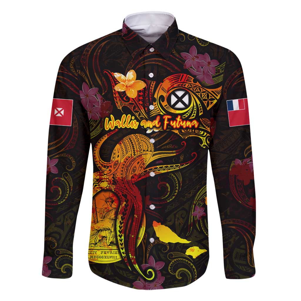 Wallis and Futuna Family Matching Long Sleeve Bodycon Dress and Hawaiian Shirt Octopus Plumeria Polynesian Tattoo DT02 Dad's Shirt - Long Sleeve Black - Polynesian Pride