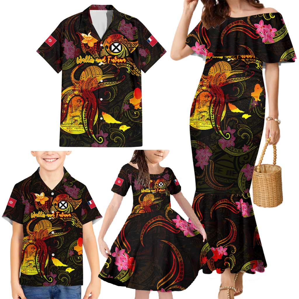 Wallis and Futuna Family Matching Mermaid Dress and Hawaiian Shirt Octopus Plumeria Polynesian Tattoo DT02 - Polynesian Pride