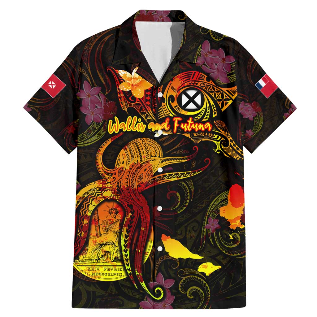 Wallis and Futuna Family Matching Mermaid Dress and Hawaiian Shirt Octopus Plumeria Polynesian Tattoo DT02 Dad's Shirt - Short Sleeve Black - Polynesian Pride