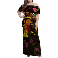 Wallis and Futuna Family Matching Off Shoulder Maxi Dress and Hawaiian Shirt Octopus Plumeria Polynesian Tattoo DT02 Mom's Dress Black - Polynesian Pride