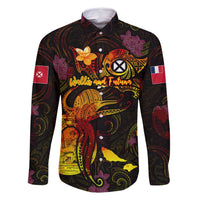 Wallis and Futuna Family Matching Off Shoulder Short Dress and Hawaiian Shirt Octopus Plumeria Polynesian Tattoo DT02 Dad's Shirt - Long Sleeve Black - Polynesian Pride