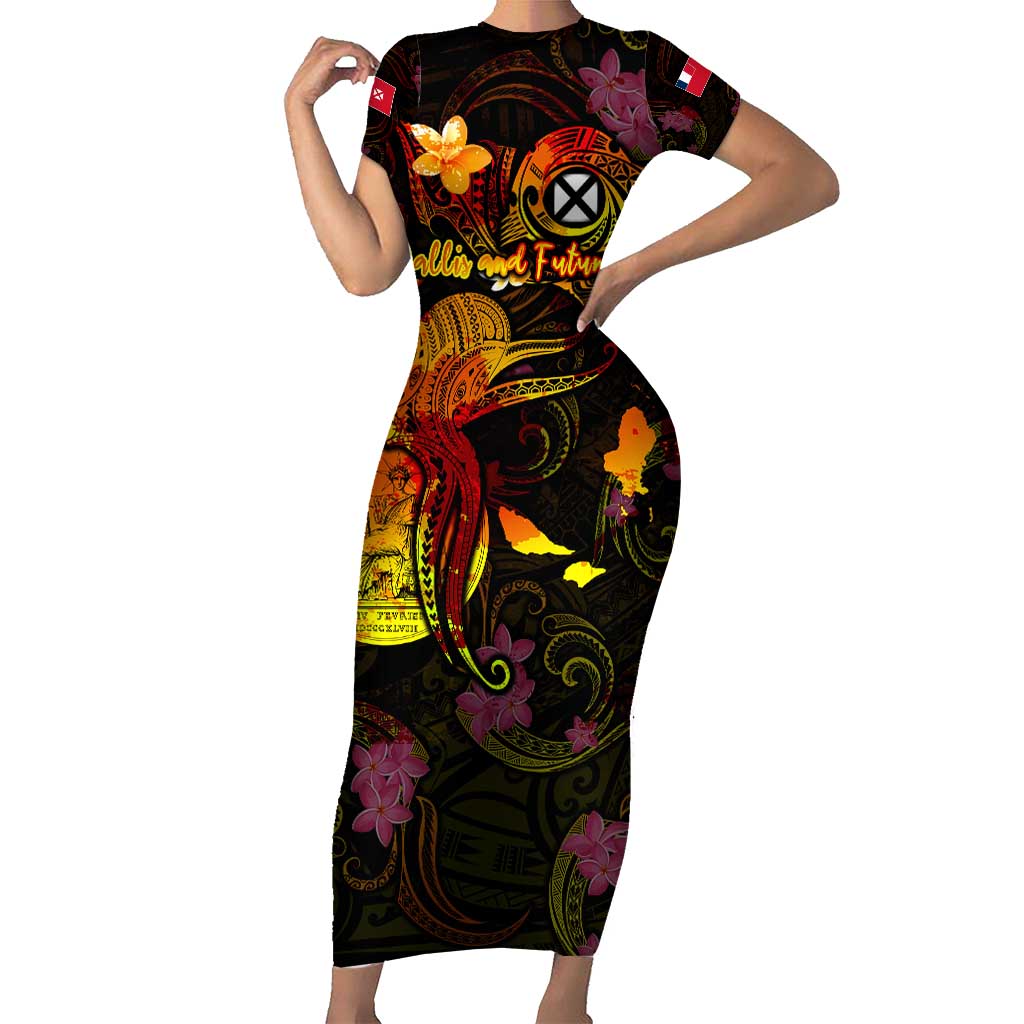 Wallis and Futuna Family Matching Short Sleeve Bodycon Dress and Hawaiian Shirt Octopus Plumeria Polynesian Tattoo DT02 Mom's Dress Black - Polynesian Pride
