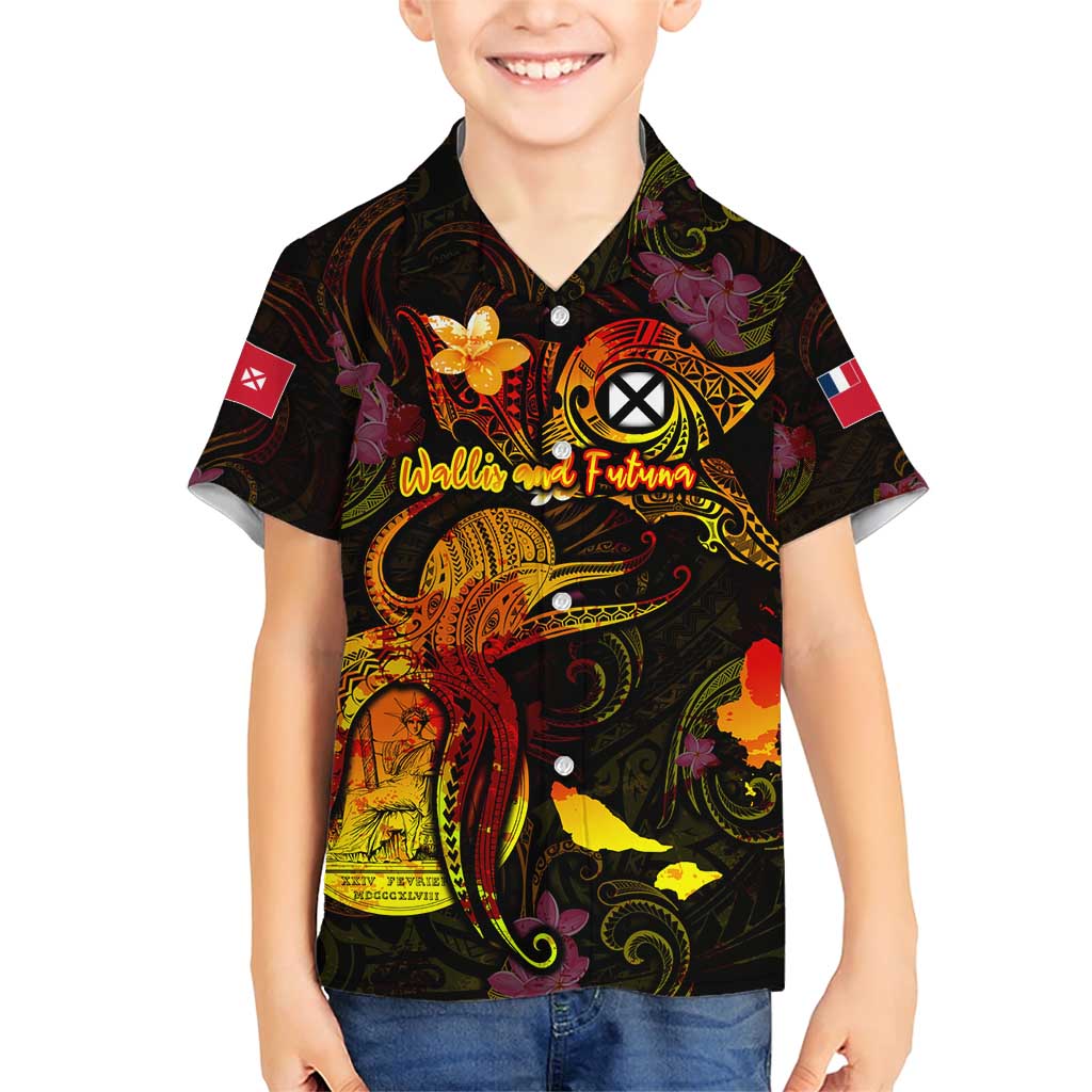 Wallis and Futuna Family Matching Short Sleeve Bodycon Dress and Hawaiian Shirt Octopus Plumeria Polynesian Tattoo DT02 Son's Shirt Black - Polynesian Pride
