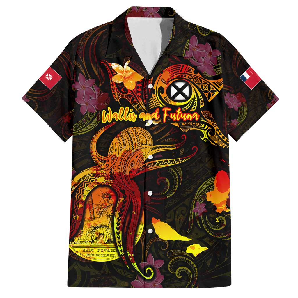 Wallis and Futuna Family Matching Tank Maxi Dress and Hawaiian Shirt Octopus Plumeria Polynesian Tattoo DT02 Dad's Shirt - Short Sleeve Black - Polynesian Pride