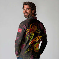 Wallis and Futuna Long Sleeve Polo Shirt Octopus Plumeria Polynesian Tattoo