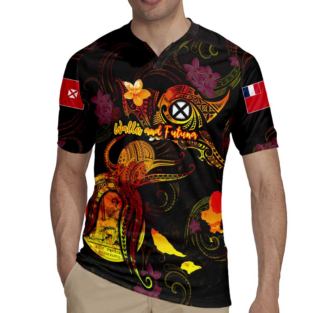Wallis and Futuna Rugby Jersey Octopus Plumeria Polynesian Tattoo