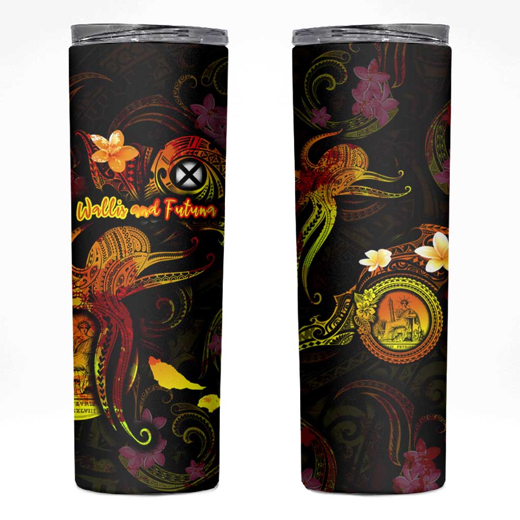 Wallis and Futuna Skinny Tumbler Octopus Plumeria Polynesian Tattoo DT02 Black - Polynesian Pride