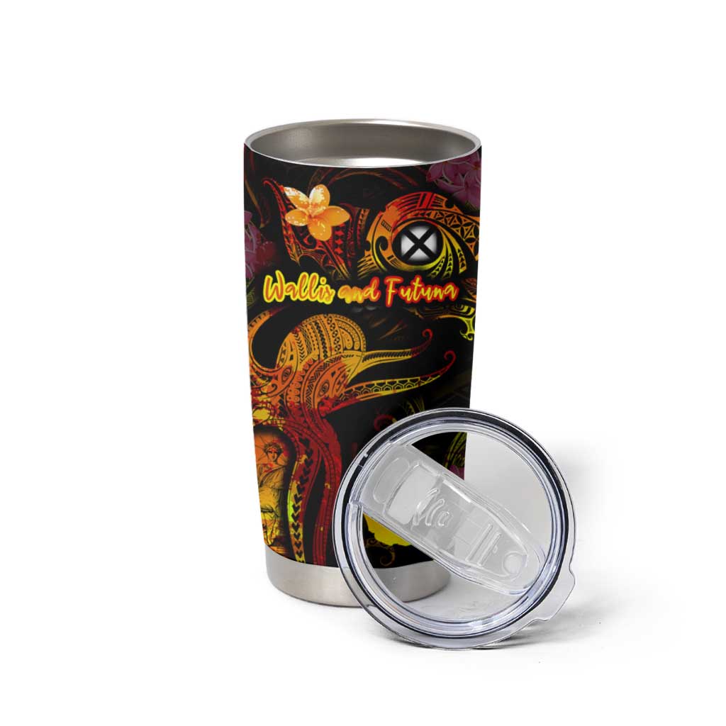Wallis and Futuna Tumbler Cup Octopus Plumeria Polynesian Tattoo